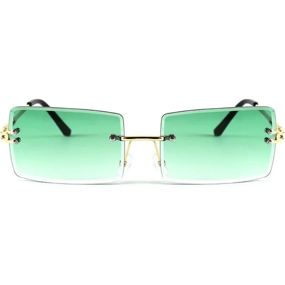 Green Lens Sunglasses for Women Men Trendy Frameless Shades‎ Festival Hippie New